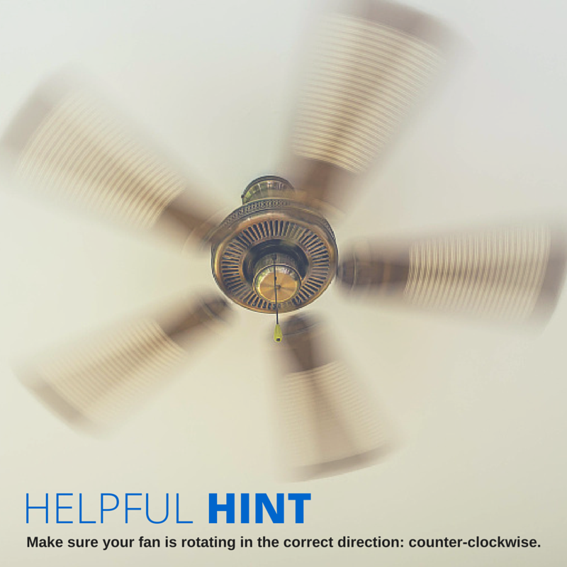 TEPenergy's tweet photo. Ceiling fan reminder: Fan blades should be switched to operate counterclockwise on warmer days to pull the warm air up and away from you. https://t.co/j2zEDbfVfa