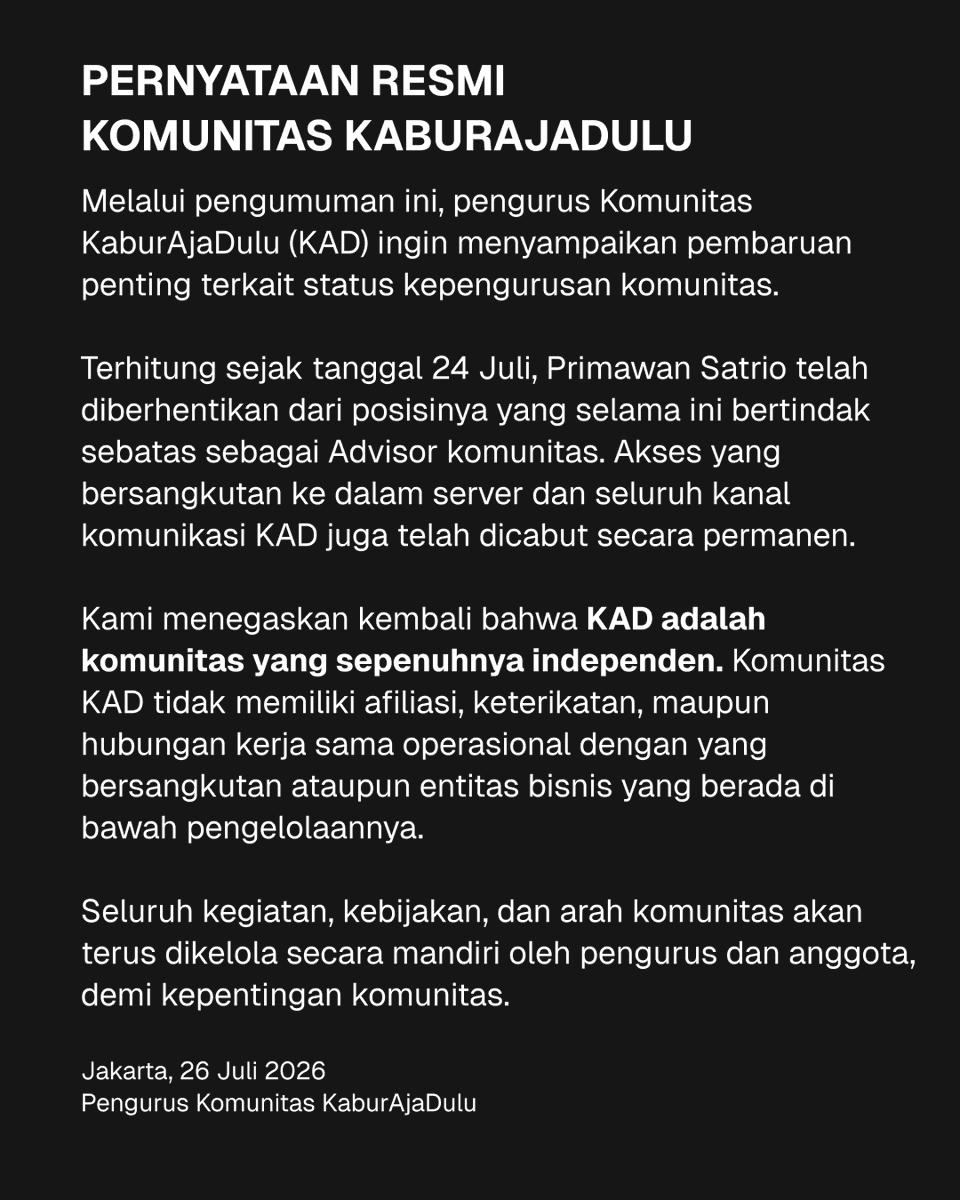 KADSocialHub's tweet photo. Pernyataan Komunitas KaburAjaDulu https://t.co/pRXqPx7Zhw