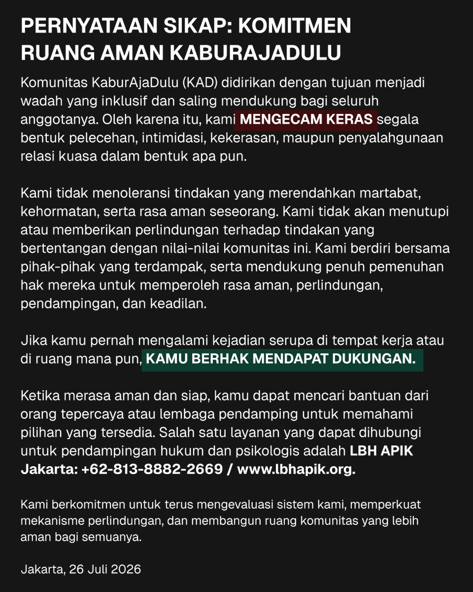 KADSocialHub's tweet photo. Pernyataan Komunitas KaburAjaDulu https://t.co/pRXqPx7Zhw