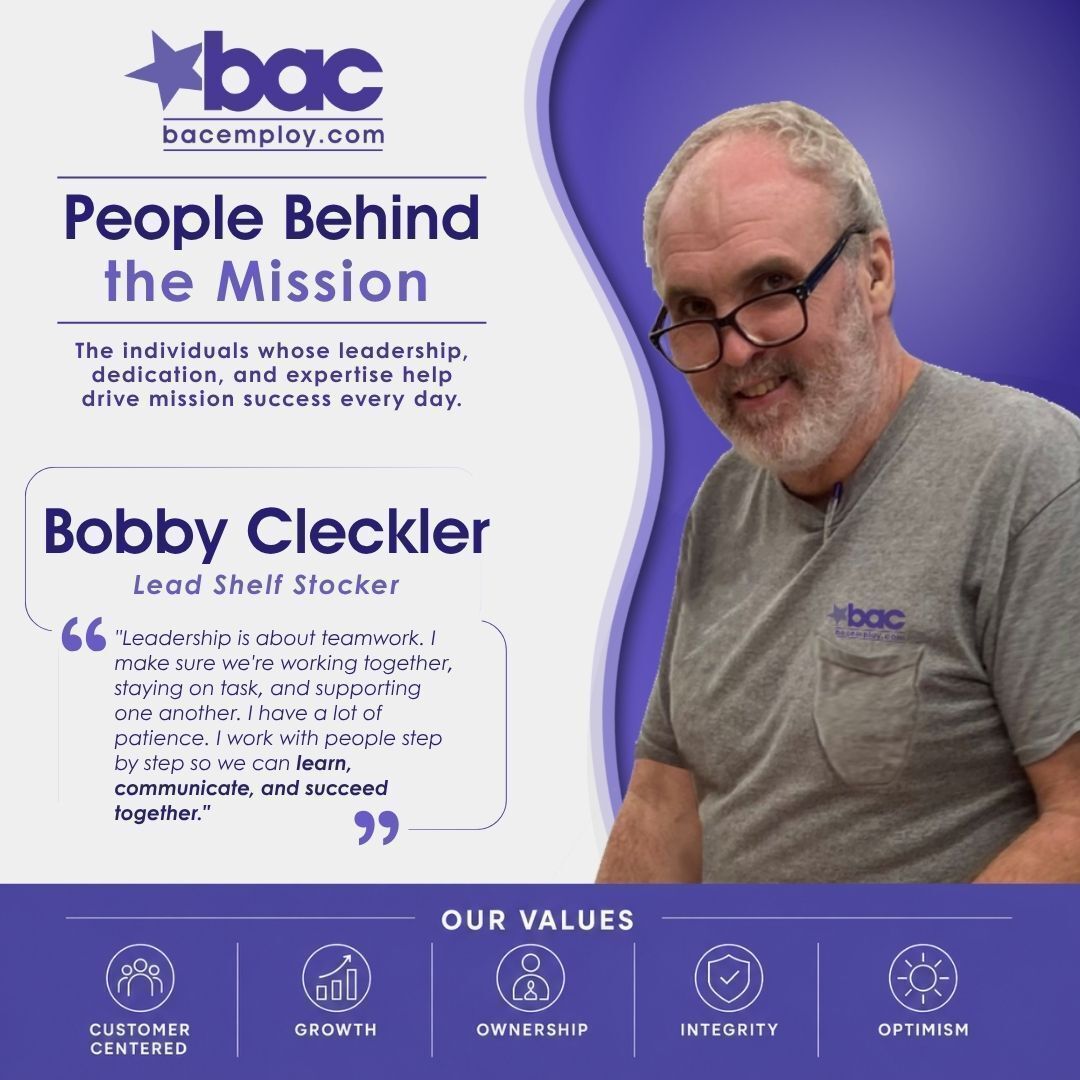 BACEmploy's tweet photo. #Employee Spotlight
People Behind the Mission: Bobby Cleckler
From shelf stocker to Team Lead, Bobby's journey reflects perseverance, leadership, and the power of inclusive employment.
๐ Read his story on our blog, https://t.co/PWiwOT5qDI
#Leadership #AbilityOne #BACEmploy https://t.co/TImdT4lOp6