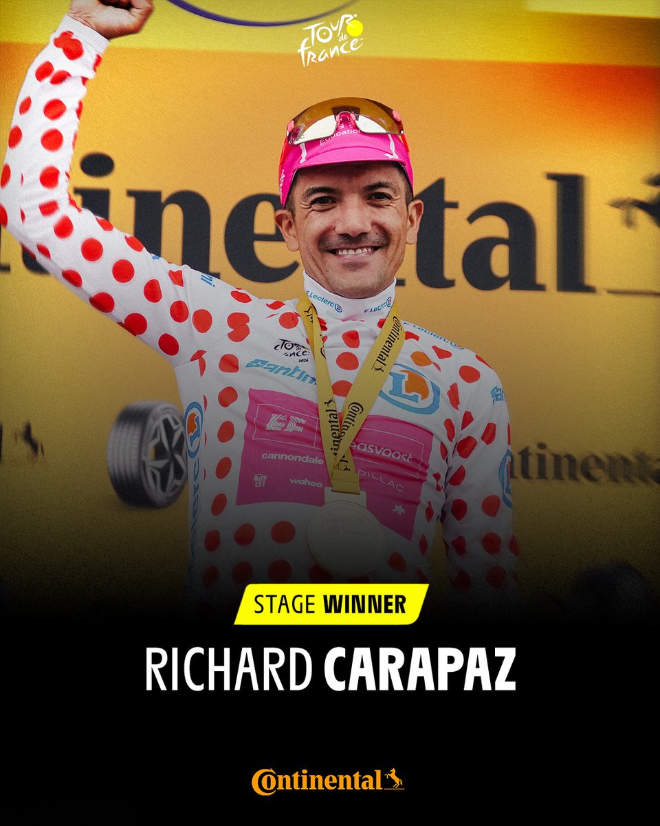 LeTour's tweet photo. 🏁 Stage winner @Continental_fr :
🏁 Vainqueur d'étape @Continental_fr :
🇪🇨 Richard Carapaz 🏁

#TDF2026 https://t.co/zN1iQyVcvi
