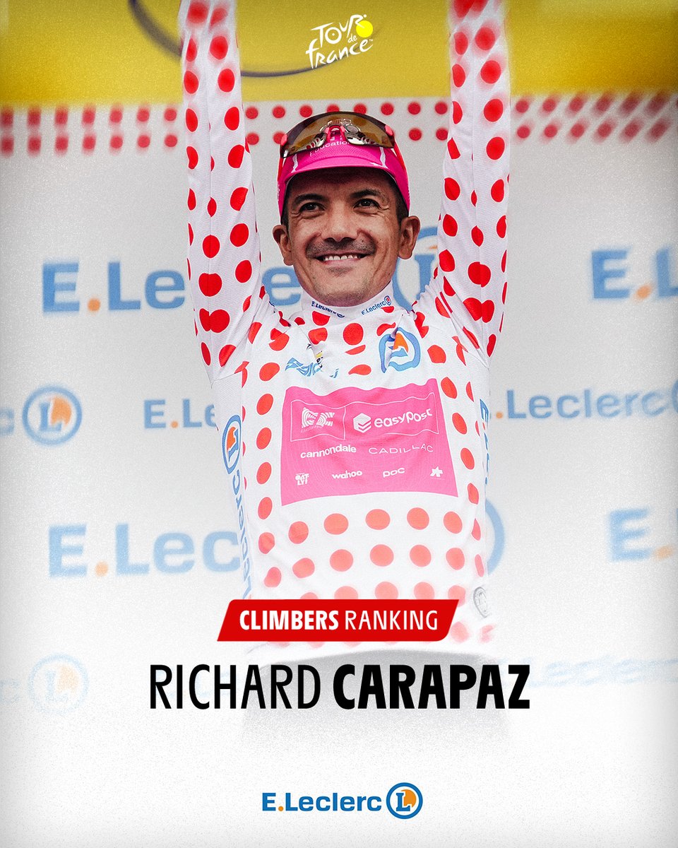 LeTour's tweet photo. 🏆 After the 20th stage:
🏆 Après la 20ème étape :

💛 @MaillotjauneLCL :
🇸🇮 Tadej Pogacar 💛

💚 Green jersey @WeLoveCyclingFR :
🇩🇰 Mads Pedersen 💚

🔴⚪️ @maillotapois :
🇪🇨 Richard Carapaz 🔴⚪️

👶 White jersey @opticiens_krys :
🇲🇽 Isaac Del Toro 👶

#TDF2026 https://t.co/AnqoWMwJCP