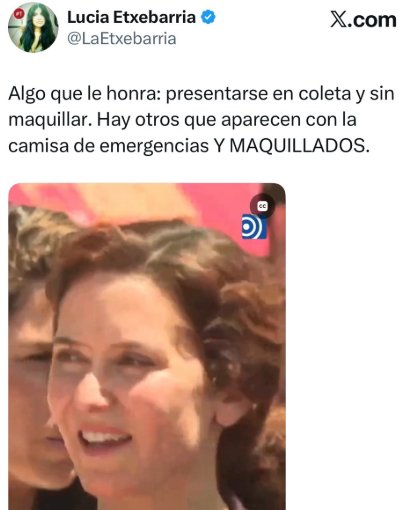 caminantes21's tweet photo. - El incendio ha quemado 15.000 hectáreas, señora Ayuso.
- Vengo en coleta.
- Pero...
- Y sin maquillar.
- Ya...
- Bueno, un toque suave... https://t.co/DQrfgNaVOC