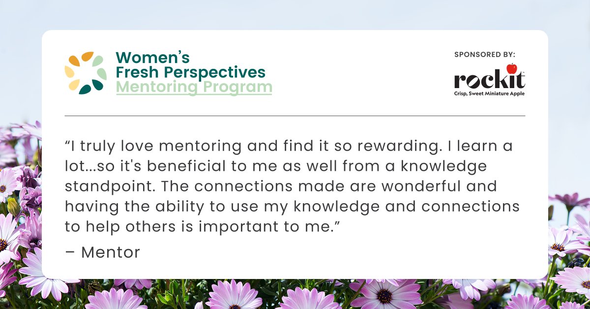 IntFreshProduce's tweet photo. Through IFPA’s Women’s Fresh Perspectives Mentoring Program, mentors and mentees gain guidance and relationships that help move careers and the industry forward.

Mentoring Cohort #2 is open. Sign up now before the July 27 deadline:
https://t.co/WzvHQz75yb https://t.co/MLCst4gVcv