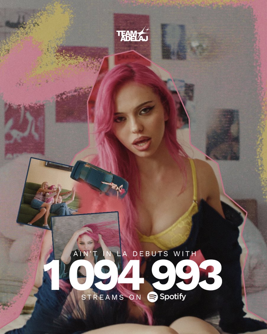 teamAdelaJ's tweet photo. First million is home 🇸🇰🥺

💿 | ADÉLA’s “Ain’t in LA” debuts with 1,094,993 streams on Spotify making it her biggest debut ever ! 

Partial day — 354,612
Day 1 — 1,094,993
Total — 1,449,605 https://t.co/Rf5FV9Bvbp