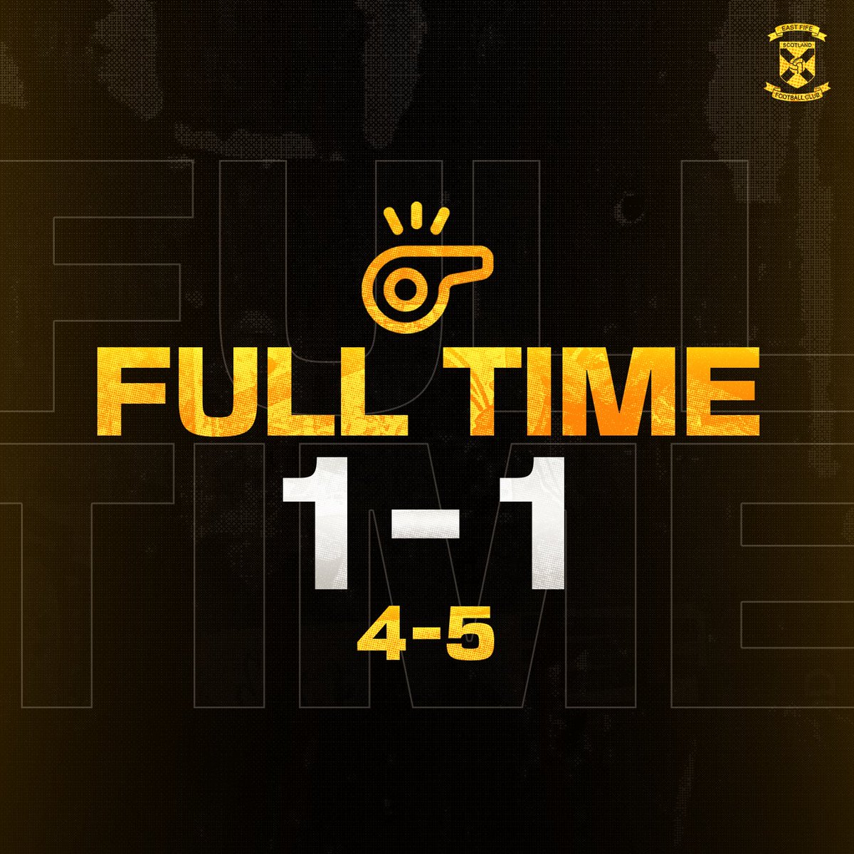 EastFifeFC's tweet photo. St. Johnstone 1-1 East Fife

FULL TIME

East Fife triumph 5-4 in the shootout to claim the bonus point. https://t.co/FgReRuBxFh