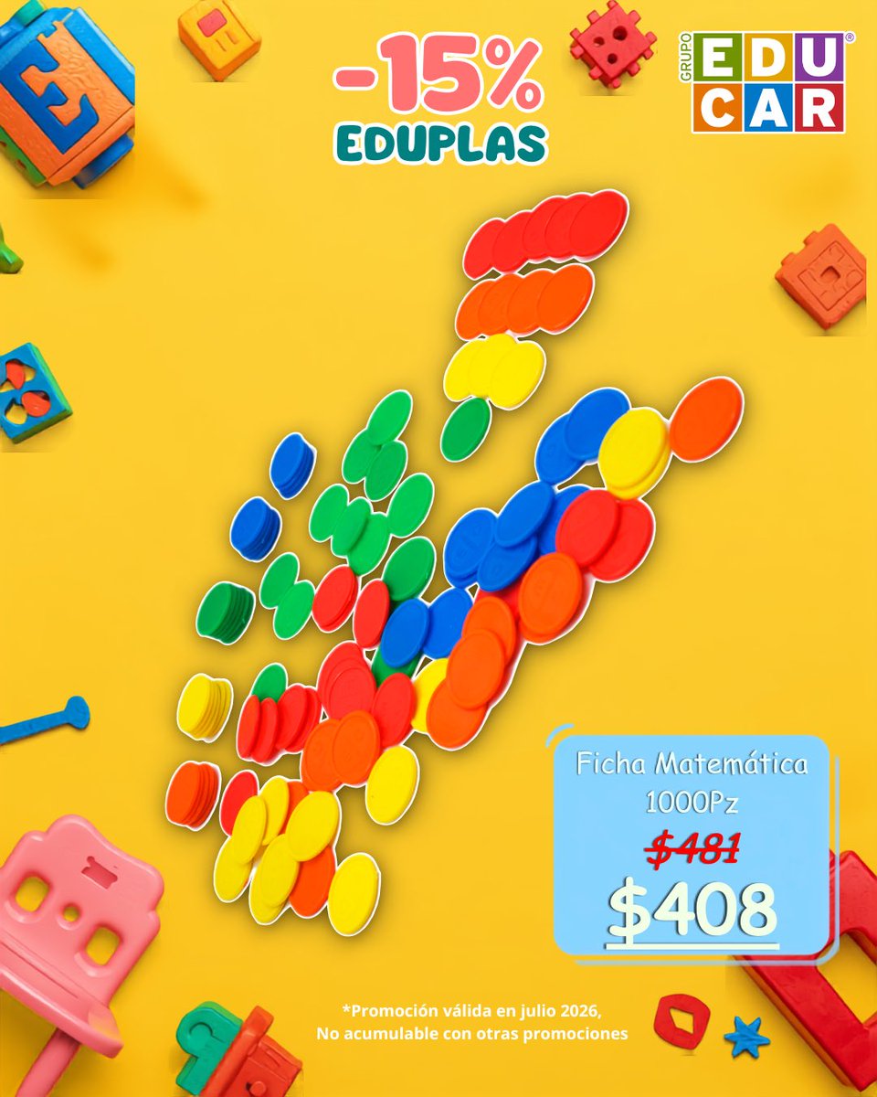 Grupo_educar's tweet photo. 🎖️ ¡Las ofertas no se detienen!

🥳 Línea EDUPLAS -15% en julio 2026

🛒 Material de plástico 100% hecho en México 🇲🇽

#GrupoEducar #EDUPLAS #RegresoAClases #B2S https://t.co/nGZ6c0hBE4