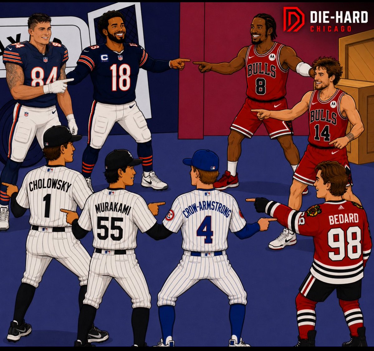 DieHard_Chicago's tweet photo. Chicago sports is STACKED with stars ⭐️ 

- Bears have a Top 10 QB &amp; Top 5 TE

- Bulls drafted a generational talent with a scary high ceiling teammate

- Sox have a superstar rookie &amp; the #1 pick

- Cubs have a elite defensive 5-tool star

- Blackhawks have a generational talent https://t.co/RL5ESHmD5w
