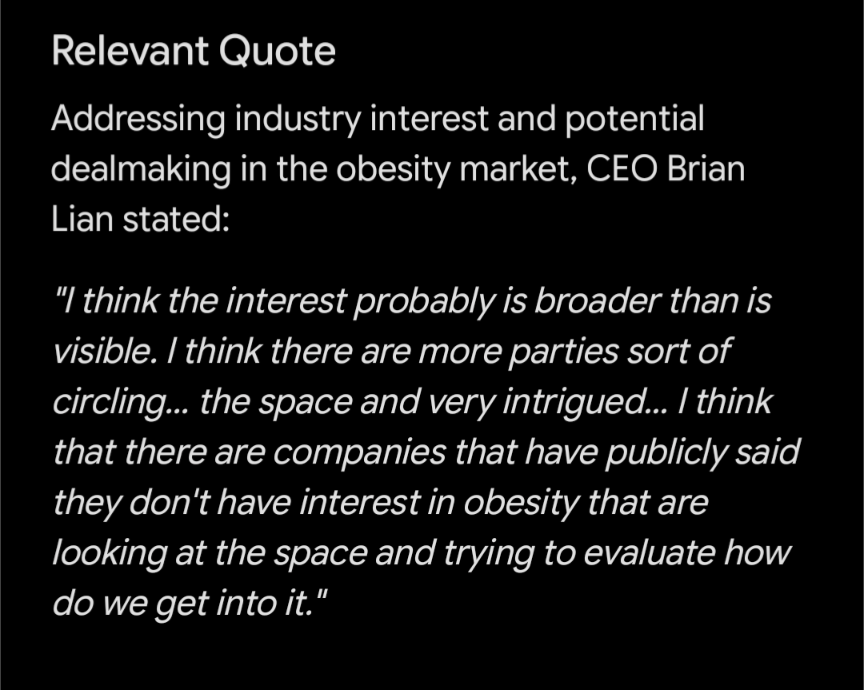 Blowingchucks's tweet photo. $VKTX Sounds like $MRK perhaps. https://t.co/30OKIhVK7t