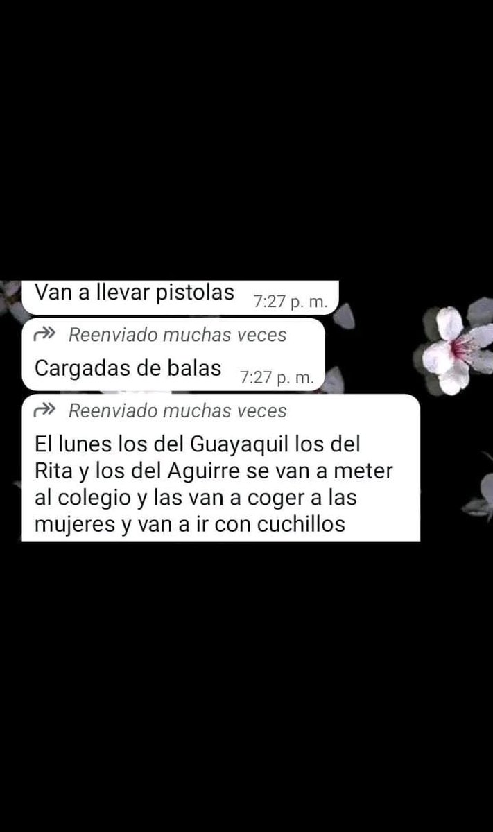 George_Ecuador's tweet photo. Estás imágenes de mensajes están llegando a alumnos y padres del Vicente Rocafuerte hace dos semanas hubo desmanes con el Aguirre necesitamos ayuda @PoliciaEcZona8 @PoliciaEcuador @JohnReimberg  necesitamos ayuda para toda esta semana es tiempo que se hagan ver ahí su presencia https://t.co/SDPuqjHvhQ