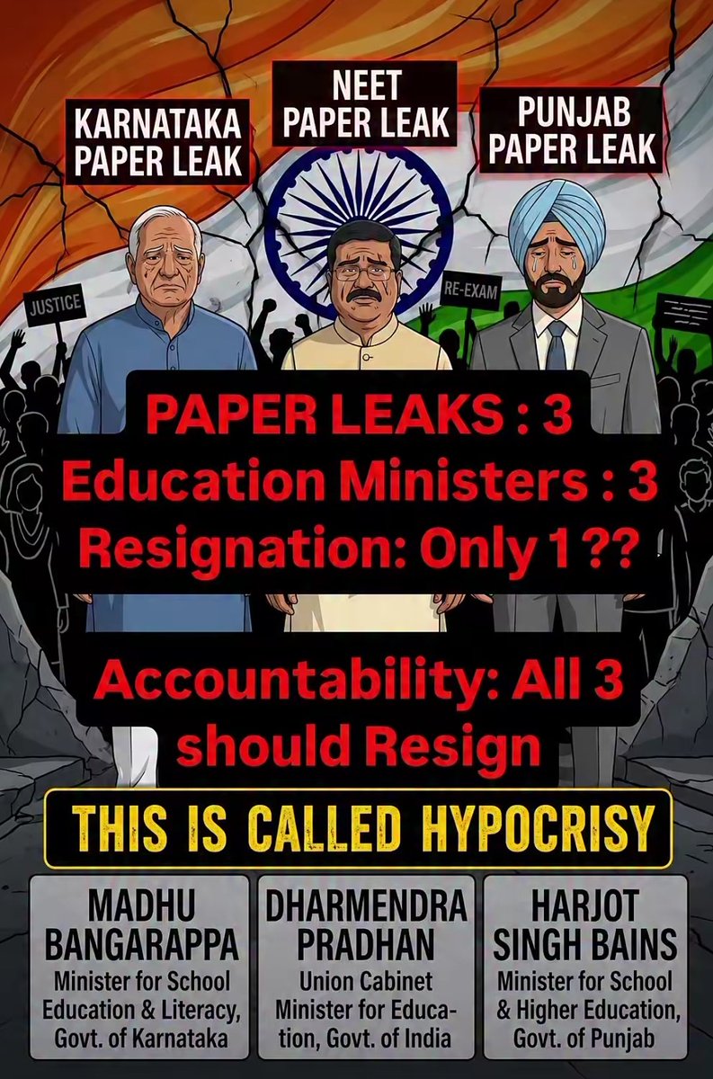 Ram_Bhakt_s's tweet photo. Double standard exposed!

Where is CJP why no answer on this?

Why is AAP dead silent on the Punjab exam racket?

Why is congress silent in the Karnataka exam leak?

Why are CJP, Youth are silent on these? 

THIS IS CALLED HYPOCRISY.

#DharmendraPradhan #EducationMinister https://t.co/6gOfmRnZfe
