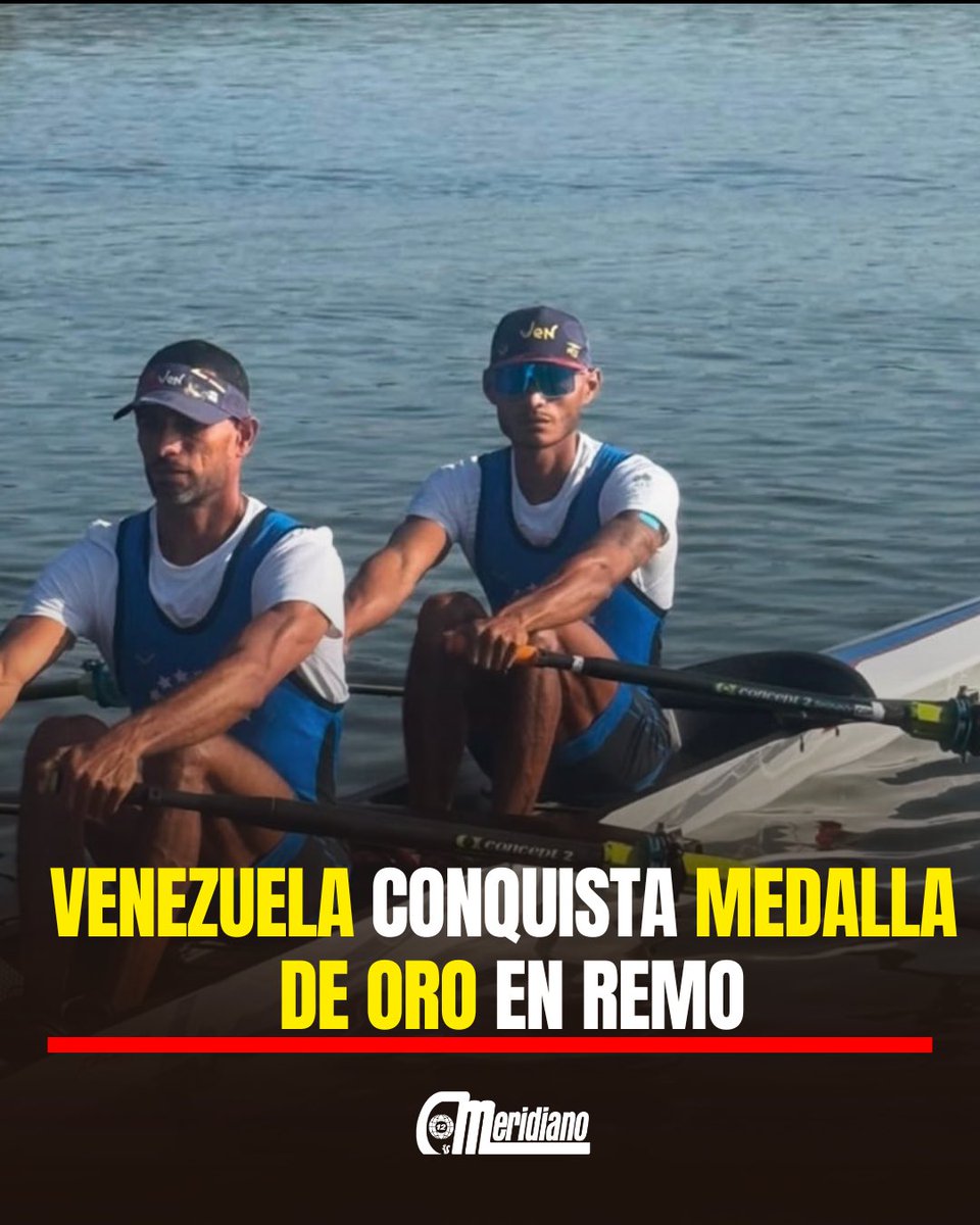 Meridianoonline's tweet photo. A LOS MÁS ALTO DE PODIO🇻🇪🥇

Venezuela se cuelga su primera medalla de oro de los Juegos Centroamericanos y del Caribe Santo Domingo 2026 de la mano de César Amaris y José Guipe. 

La dupla criolla dominó el doble par ligero masculino (LM2X) con un tiempo de 6:48.30, inaugurando el medallero dorado para el país apenas en el inicio del evento. 🚣‍♂️🔥