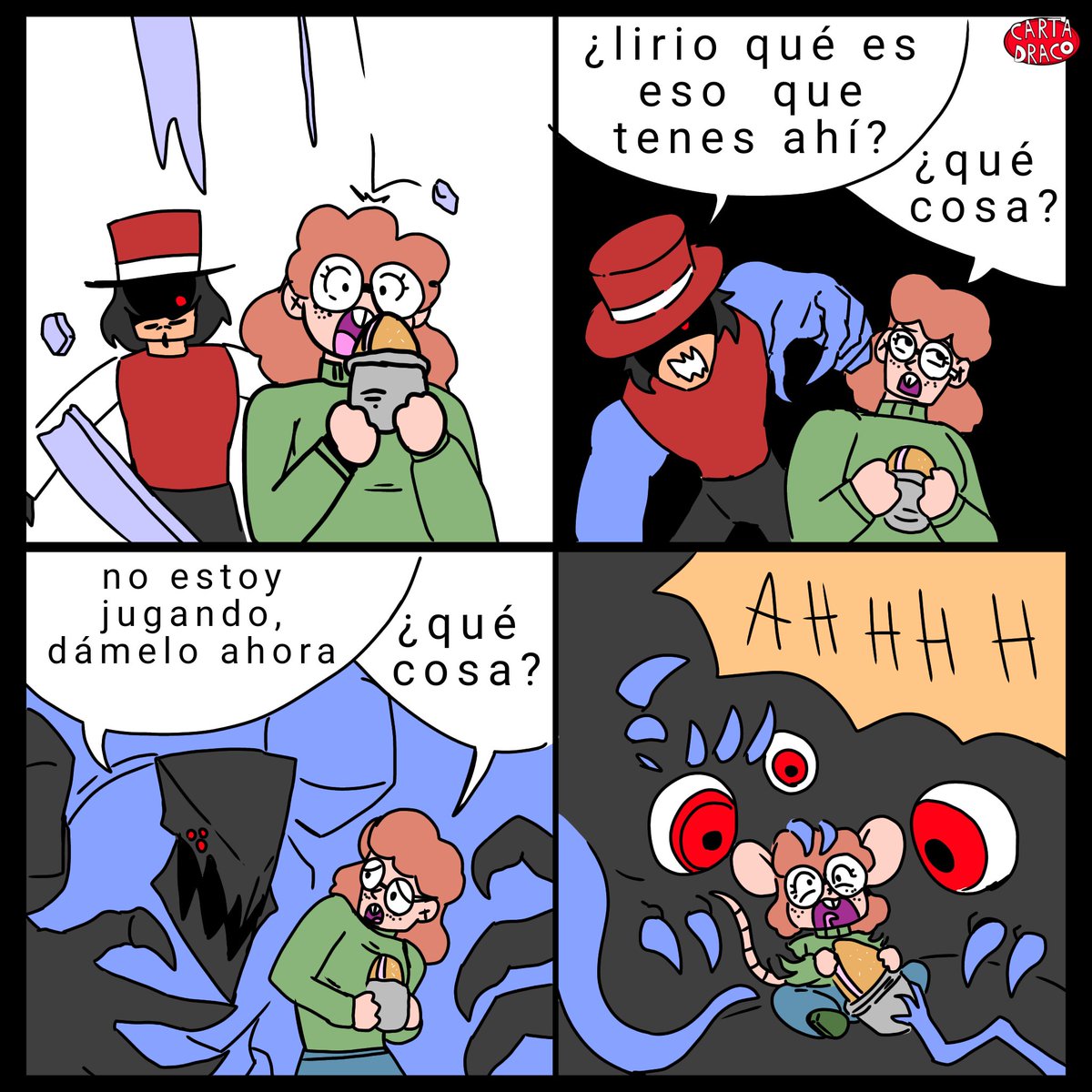 Kairos2018's tweet photo. Esa lirio no me quería convidar un simple sanguche de milanesa, intenta escapar en su forma de ratón y la tuve que devorar con todo y sanguche 
(Ella sobrevivió) pero su sanguche no 
#humor #cómic #amor https://t.co/JhKC6ss6rV
