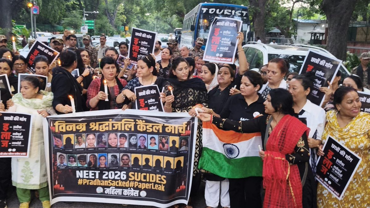 NPMC_Official's tweet photo. Nagaland Pradesh Mahila Congress President, Smt. Akumla Pongen, participated in the Candlelight March held today at Jantar Mantar, New Delhi, to pay tribute to the 20 NEET aspirants who tragically lost their lives following the NEET paper leak controversy. https://t.co/dcwMbxdRLn