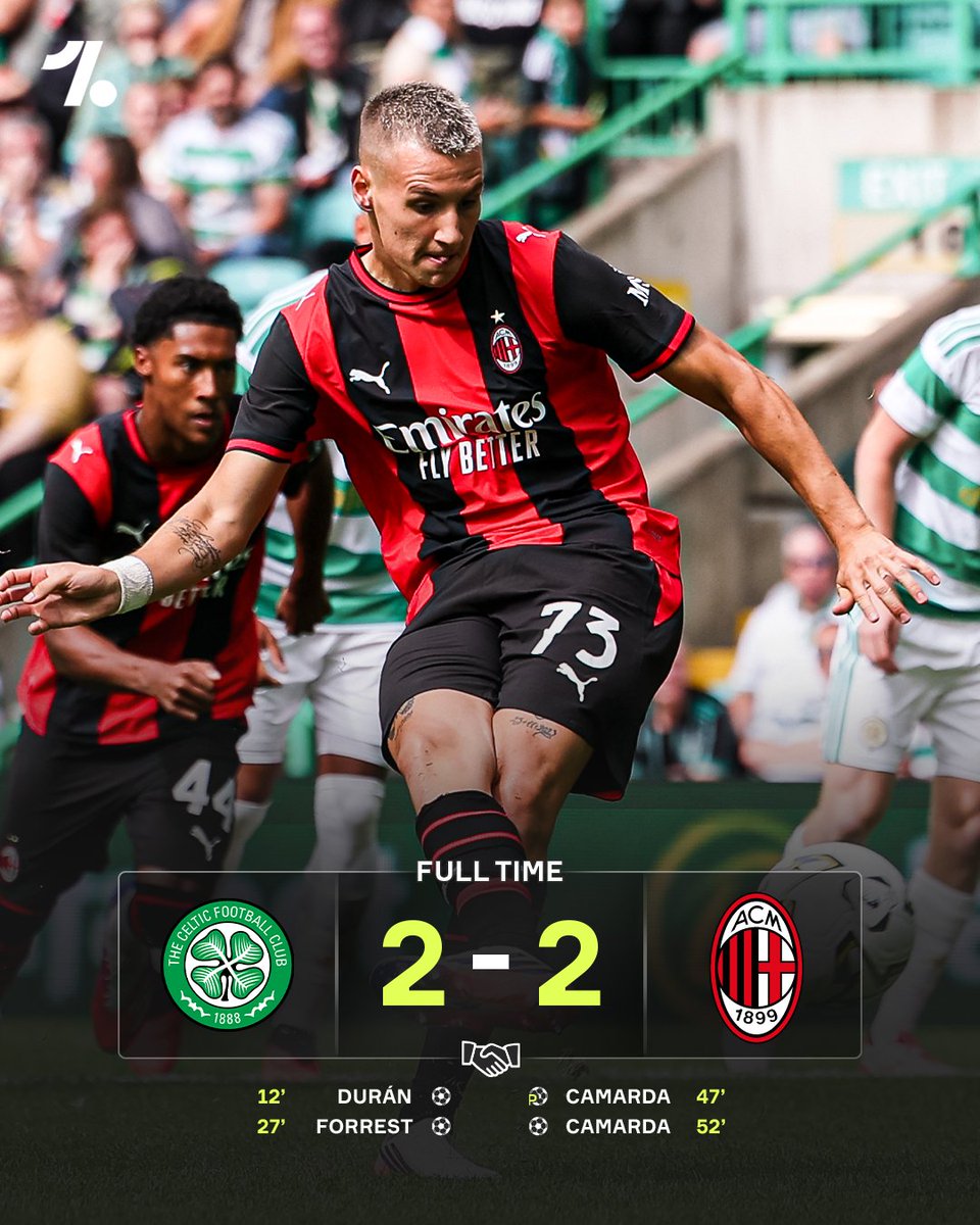 OneFootball's tweet photo. 18-year-old Francesco Camarda scored twice in the second half as Milan came from behind to draw with Celtic 🔥 https://t.co/WsJXHcVV6N