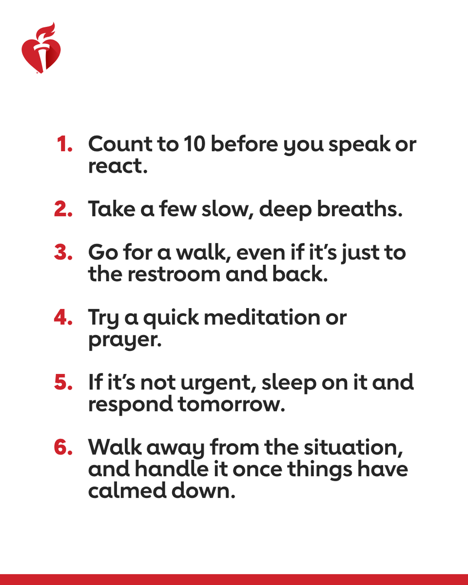 American_Heart's tweet photo. When you need fast stress relief, here are 10 tactics that could help. https://t.co/rSMQYaQB40