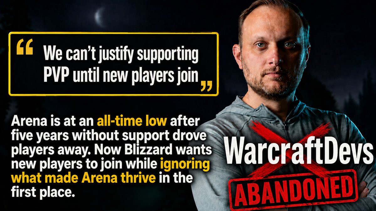 AzerothPulse's tweet photo. If Blizzard abandoned supporting Arena due to it lacking players, why did they abandoned it 5 years ago, when it was at peak player count?

It's also disingenuous as the active player count in Solo Shuffle this season is -  132,848. (updated 30 mins ago per Drustvar API data)