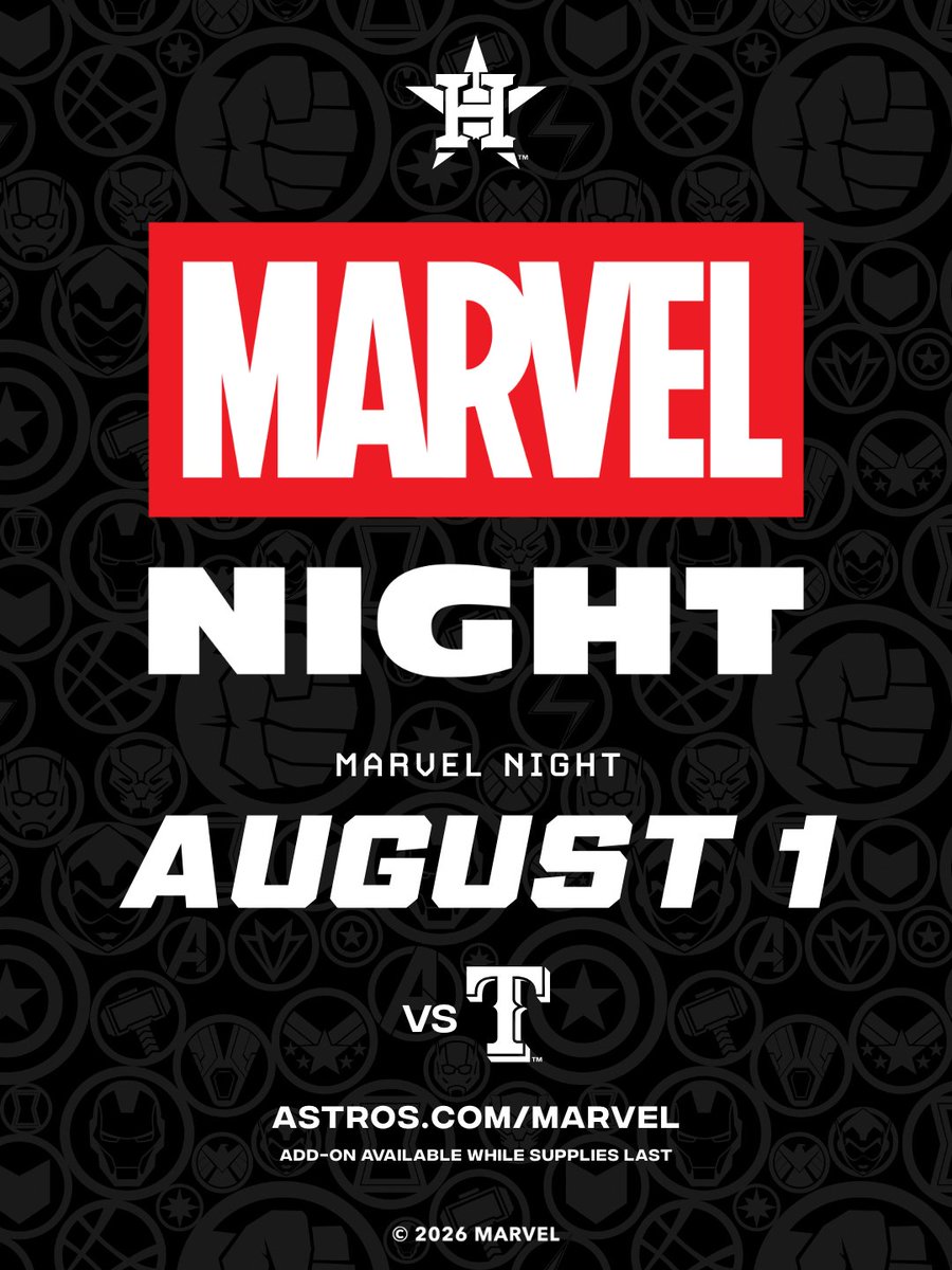 astros's tweet photo. Calling all Marvel and Astros fans! 🕸️ 

Join us on Saturday, August 1st, for @Marvel Night as we face the Rangers. Fans who purchase the exclusive add-on ticket can take home a limited-edition Yordan Alvarez Spider-Man Bobblehead. Learn more at https://t.co/qwrjMies4e https://t.co/bK19r0DhwH