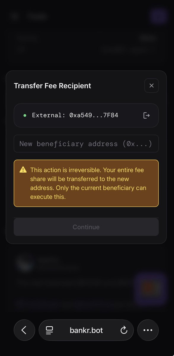Dogecoin_Spcx's tweet photo. @bankrbot @0xDeployer can u transfer the fees for DOGE/SPCX to @elonmusk for me? It’s only allowing me to change it to another address, not his x account as you can see in the attached image. This is the ca: 0x4d61F21ca2fA4002E038D86Ad186d9Cb1F74EBa3

Thanks! https://t.co/25BIApfioD