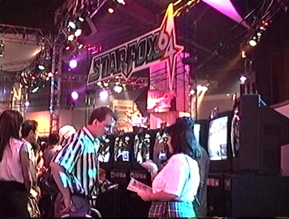 AndrossSF0's tweet photo. E3 1997 with a look at Nintendo's Star Fox 64 booth featuring a statue of Fox McCloud admist other Nintendo characters outside the booth &amp; the game being playable from several TV monitors.

#starfox #starfox64 #n64 #nintendo64 #Nintendo https://t.co/tKRoiMblrm