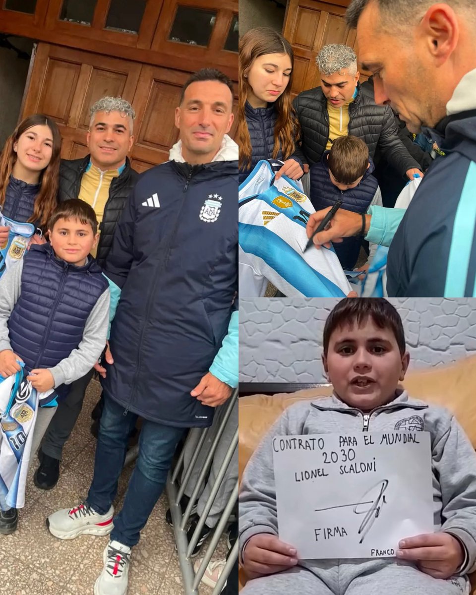 AtaqueFutbolero's tweet photo. Un nene fue a la casa de Lionel Scaloni en Pujato junto a su papá para hacerle firmar un papel que decía “CONTRATO PARA EL MUNDIAL 2030”.

Y el DT lo firmó, JAJAJA.

Hermoso. 😅🇦🇷 https://t.co/RsRTjqUr9T
