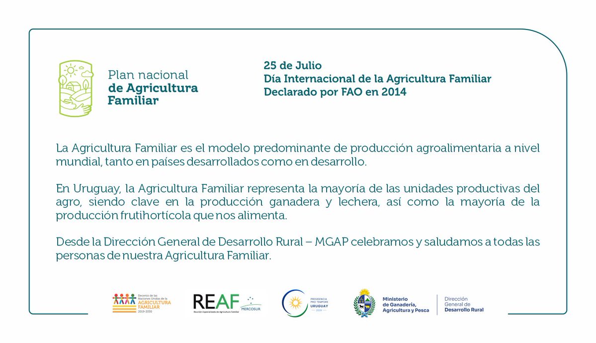 fsganga's tweet photo. En el día internacional de la Agricultura Familiar, un saludo a las familias productoras de alimentos de Uruguay y nuestra Latinoamerica. https://t.co/rmRSJjOcBJ