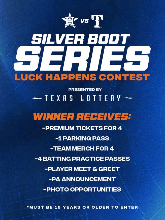 astros's tweet photo. The Silver Boot is back @daikinpark! Don’t miss your chance to win an epic MVP experience for you and three guests on Friday 7/31 thanks to @TexasLottery! RT for a chance to win! 

Must be 18+, official rules linked at https://t.co/UHLuFoLJ6n https://t.co/PgTrw4NvvU