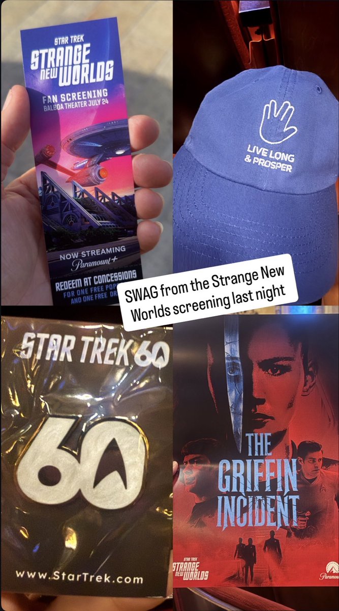 TrekMovie's tweet photo. Paramount screened the first 2 episodes of Season 4 Strange New Worlds at the Balboa Theater last night. The cast was present and there was swag  #StarTrek https://t.co/UwCqsKwbH6