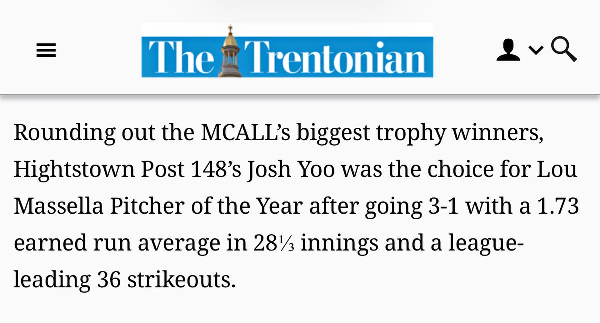 JoshuaYoo26's tweet photo. Honored to receive The Lou Masella pitcher of the year award for American Legion. @RUNewarkBase @ckort30 https://t.co/L7crSad9ge