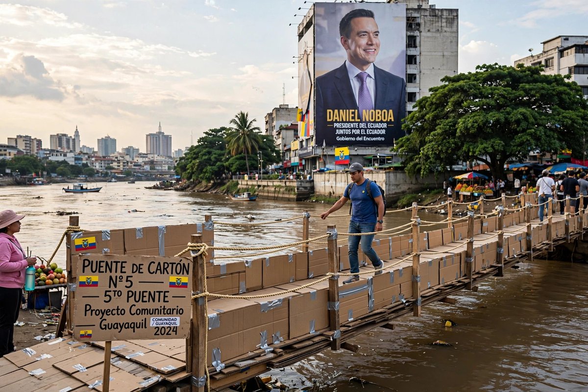 AngelTipantuna's tweet photo. Daniel Noboa Azin anuncia la construcción del #QuintoPuente en Guayaquil, con una inversión estimada de $1.800 millones de dólares.
Ahora sí, bienen las #MegaObras, pero de cartón. https://t.co/E7L0dDTC9G