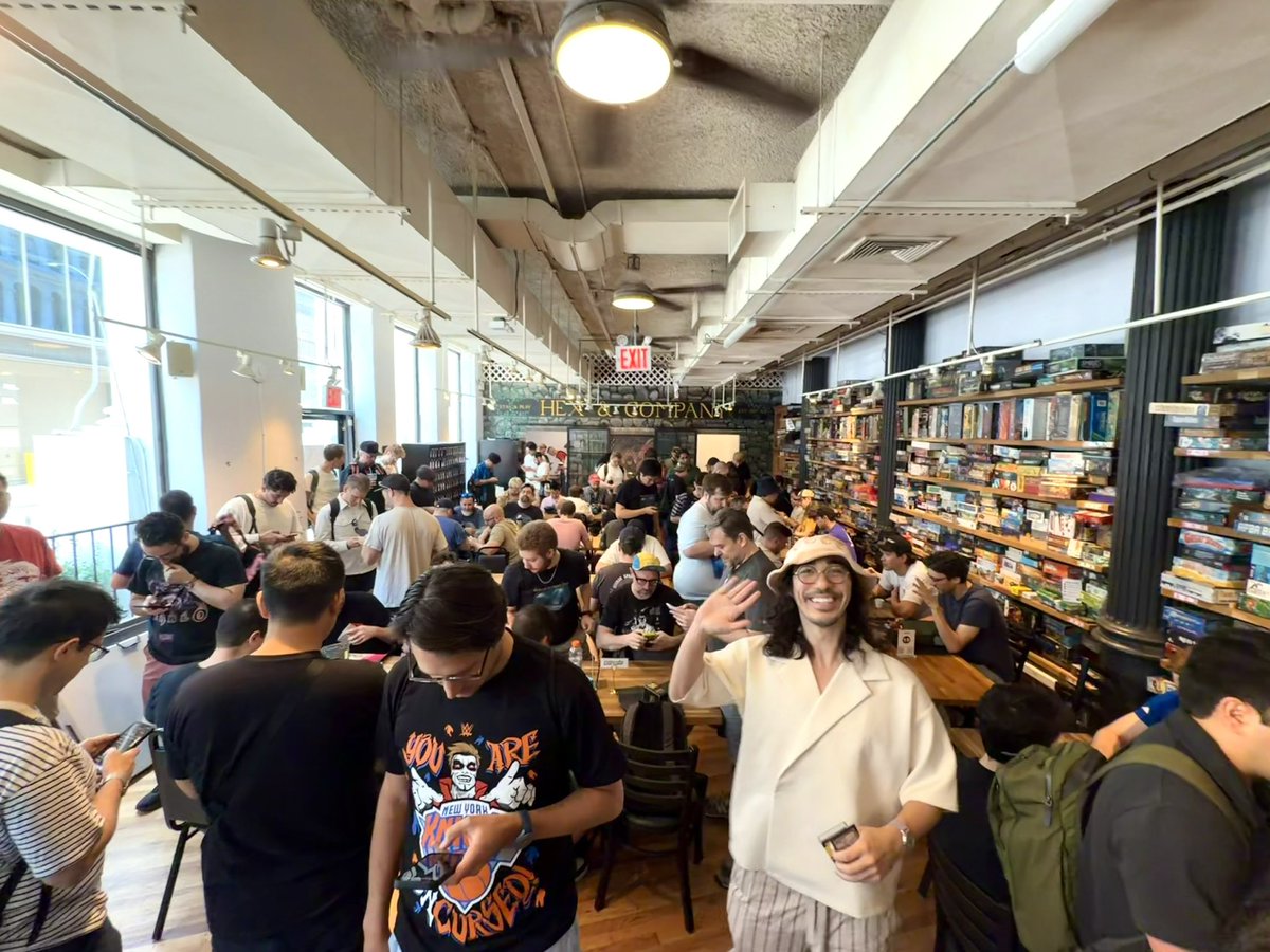 RolandMTG's tweet photo. 110 Premodern wizards battling it out today in NYC at The 2026 Sacred Torch Showdown!

🧙‍♂️⚔️🔥

Big shoutout to @mtgbanding, the OST team for organizing, @HexAndCompany for hosting, &amp; the Premodern community coming out to support @NoKidHungryNY! https://t.co/nMwofIjYbZ