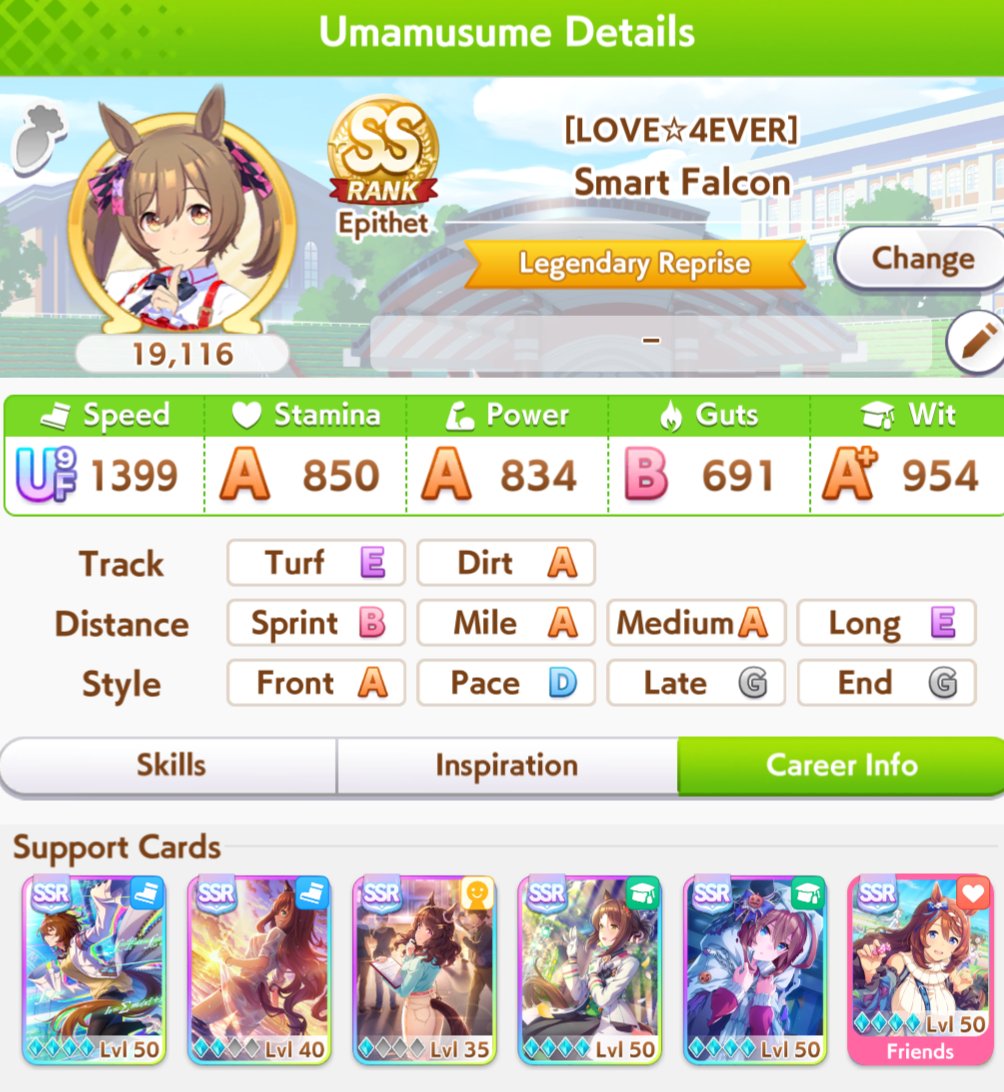 jsueragi's tweet photo. Me está costando mucho el escenario, no entiendo cómo llegar a la statline necesaria. Me iba bien con un deck se 3 speed y 2 wit, pero meto a Super Creek en la ecuación y se me hace un desastre.

Encima se necesita 900 de stamina y una recovery dorada para la CM. 💀 https://t.co/vh2pxn84B2