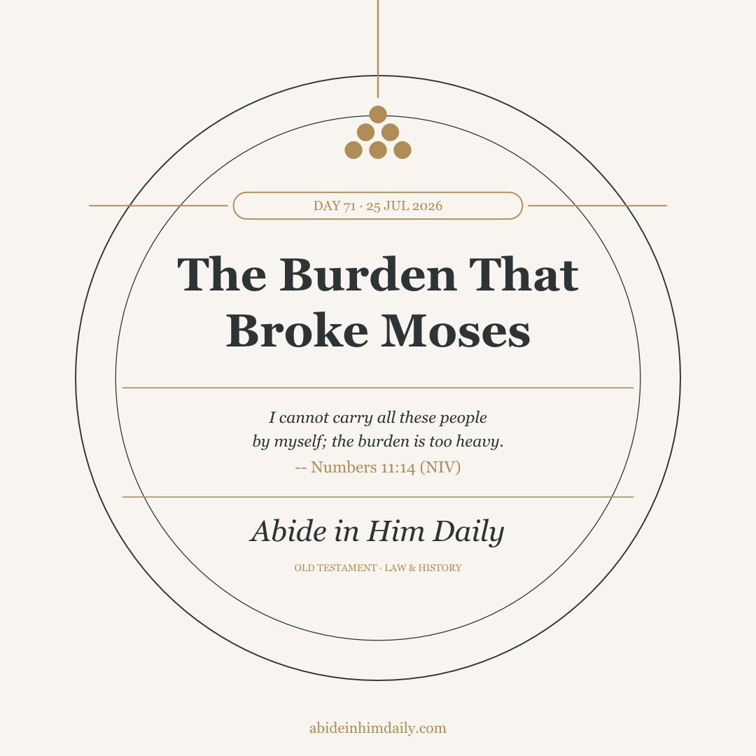 abidehimdaily's tweet photo. 🌿 "I cannot carry all these people by myself; the burden is too heavy." — Numbers 11:14

Moses didn't perform for God. He brought it raw and honest.

And God provided. He always does when we stop pretending.

Day 71 | Numbers 11:10-15
https://t.co/SNRCa3q1JX
#AbideInHimDaily https://t.co/MEKPriQ6sT