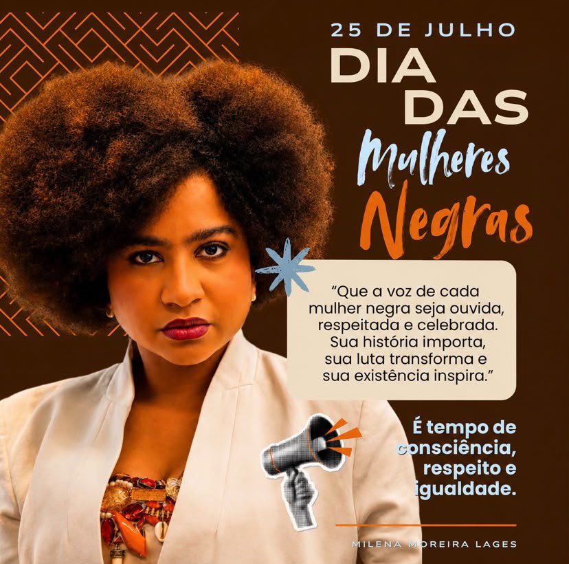 QG_Milena's tweet photo. Hoje, 25 de julho, celebramos o Dia da Mulher Negra Latino-Americana e Caribenha. 🖤✊🏿

Uma data que representa luta, resistência, força, representatividade e a importância de reconhecer as histórias e conquistas de mulheres negras que, todos os dias, enfrentam uma sociedade que tantas vezes tenta silenciá-las e negar seus espaços.

E, neste dia tão especial, não poderíamos deixar de falar sobre a Milena. Uma mulher negra, forte, batalhadora e inspiradora, que representa tantas outras mulheres que lutam diariamente para ocupar espaços, realizar seus sonhos e mostrar que suas vozes merecem ser ouvidas.

Celebrar a Milena também é celebrar sua trajetória, sua força e tudo o que ela representa para tantas pessoas. Que ela nunca se esqueça do quanto é admirada, amada e importante. 🖤

Hoje e sempre, celebramos todas as mulheres negras. ✨