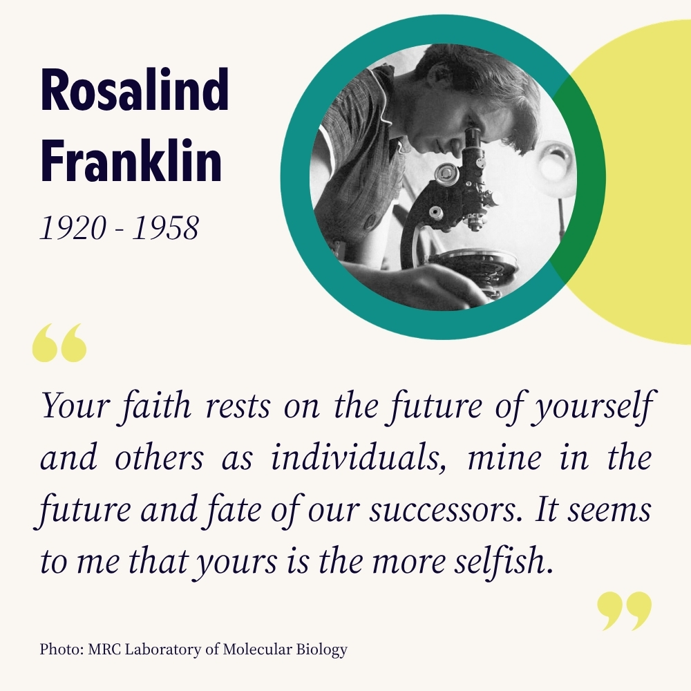 americnhumanist's tweet photo. Have you heard of Rosalind Franklin, the pioneering chemist that produced some of the earliest  evidence for the helical structure of DNA? 

Well, it's her birthday! Dr. Franklin encapsulated humanist values, changing her understanding of reality when presented with new evidence! https://t.co/59OOcqgLLV