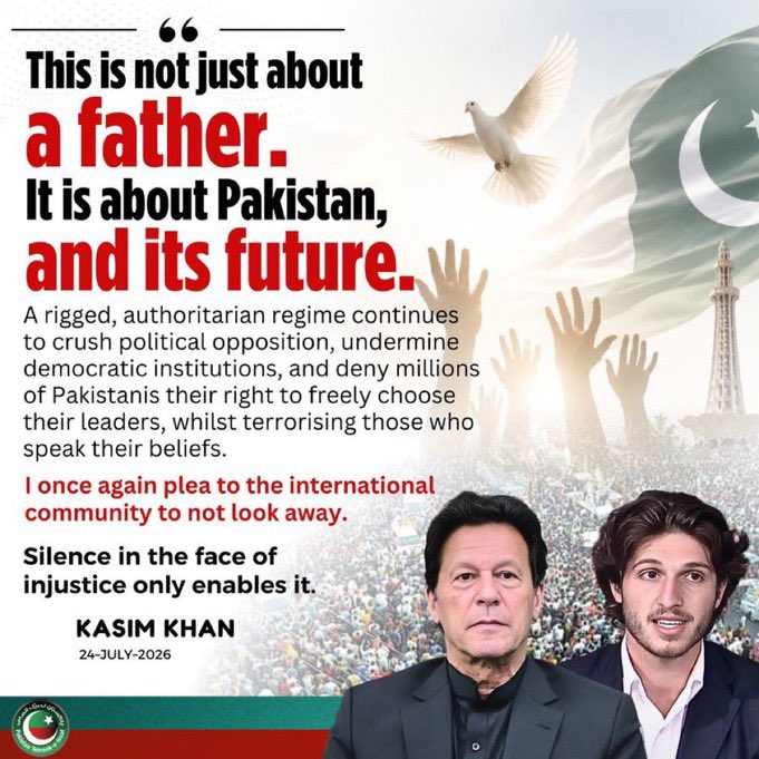 PTIofficial's tweet photo. The inhumane treatment of Imran Khan by Asim Munir’s military regime is a crime.

The international community must not look away.

#FreeImranKhan #JusticeForImranKhan https://t.co/yWpsHnuXwr