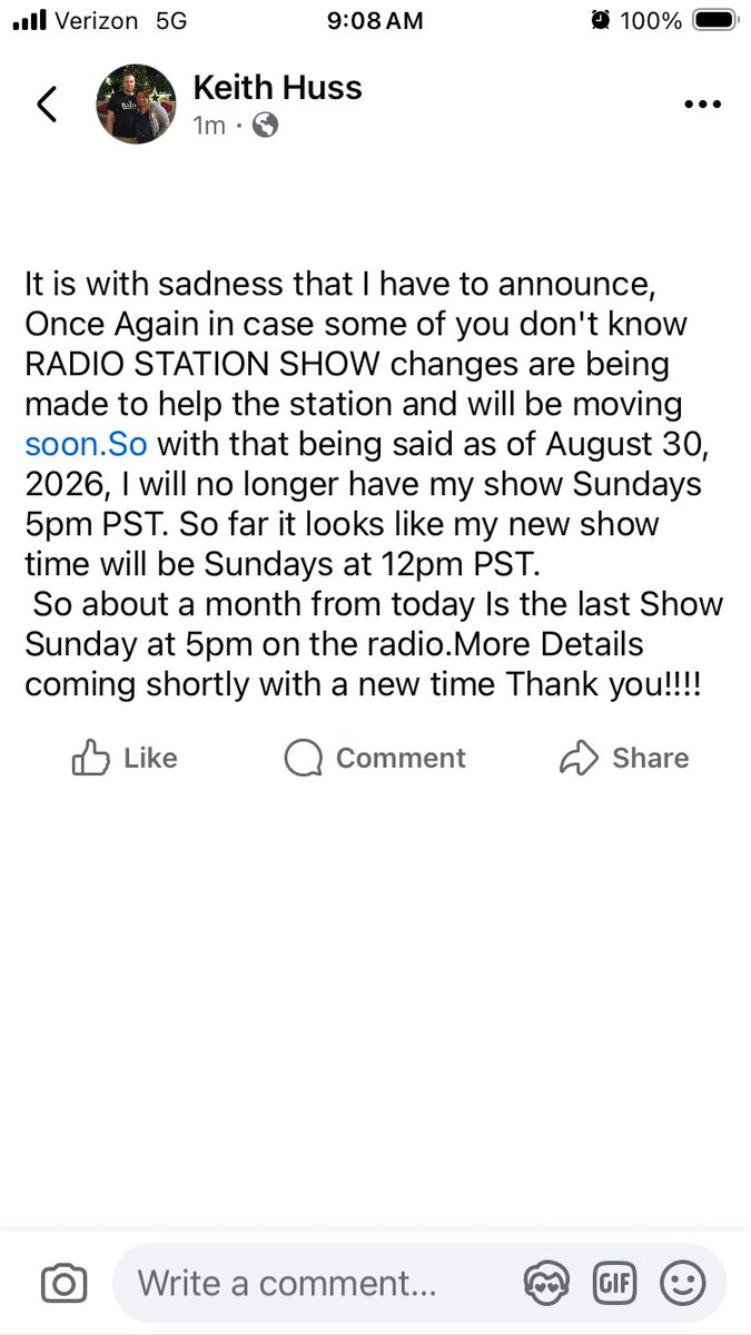 klifnotes's tweet photo. Have to move my show time effective Sunday August 30,2026. https://t.co/vEwDVYNPYF