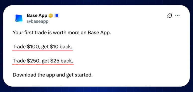 stopitbbq's tweet photo. *BONUS for new BASE App users *
*2 Offers*:
1. Trade $100 and get $10 back. 
2. Trade $250 and get $25 back. 
* Only requirement: 
1. keeping at least $75 in your wallet for 30 days to get the $10 reward
OR
2. At least $187.50 for 30 days to get the $25 reward.    ✅ Download the Base app: https://t.co/cCrYvXfEEV
my referral gives 10% swap/trade discounts
#baseapp #base #airdrop #bonus