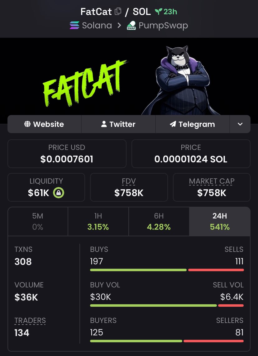 JulianVossCMT's tweet photo. 🐸 5k → 758k | 151.6× UP | +15,060% GAIN 🚀
$FatCat just went nuclear — sniped before the crowd, turning tiny caps into heavy bags 💎

Momentum’s hot and the next runner is already loading 🔥

CA: 63EM76z3TqZt92DhzhmmaAgcjSkX7Eg1X65jWiocpump

#Solana https://t.co/e9kk6REQsX