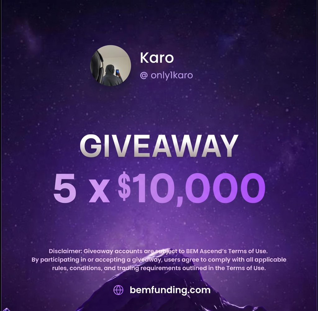 only1karo's tweet photo. 5 x $10,000 Giveaway 

• Follow @BemFunding @0xdd11a @only1karo 

• Like, Repost this post, and Tag a friend.

• Vote for BEM Funding on Prop Firm Match: https://t.co/ptG9UVMWLZ

• Follow  IG @bemfundingofficial 

• Drop proof of completion in the comments. https://t.co/SuvleDzQwr