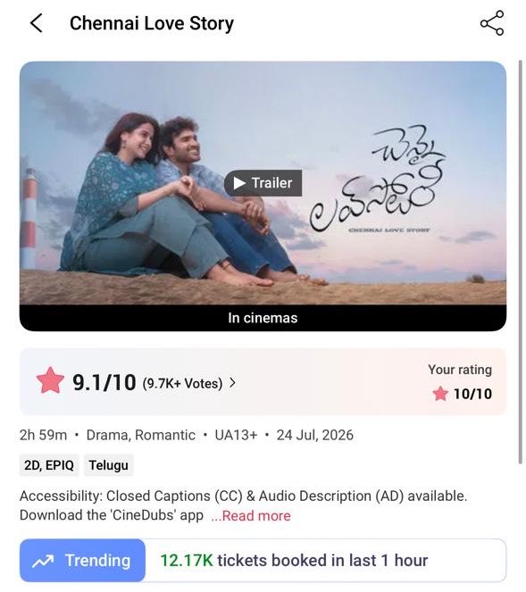 T2BLive's tweet photo. #ChennaiLoveStory- class movie mass Rampage 🔥🔥🔥 https://t.co/ZekHErxVW6