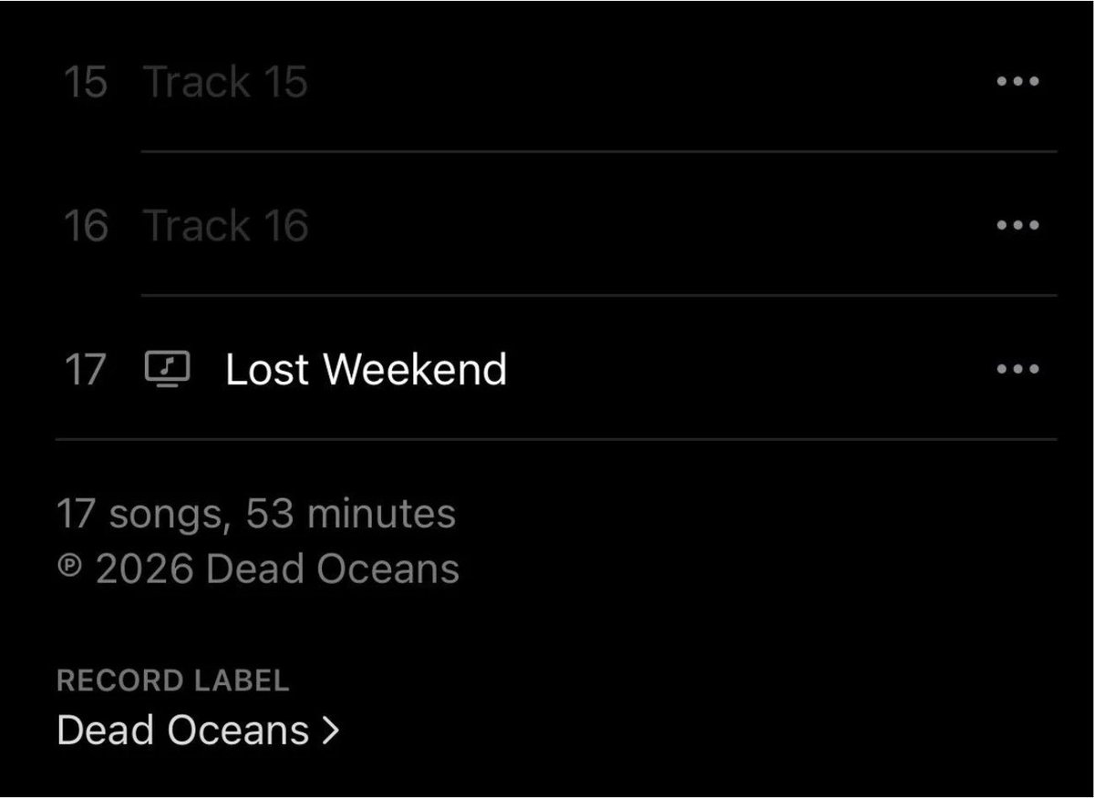 sourcebridgers's tweet photo. Lost Weekend by Phoebe Bridgers, out in 20 days on August 14th, will be 53 minutes in length! 🎶 https://t.co/LsBhBBfwZ1