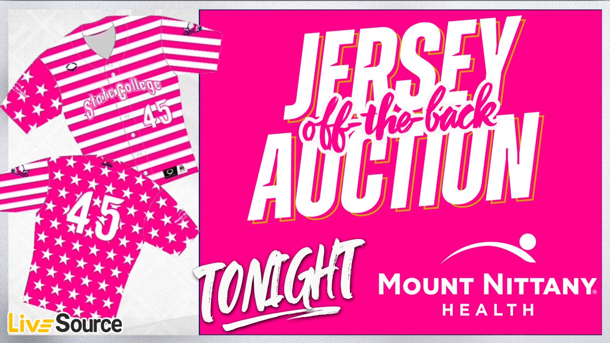 SCSpikes's tweet photo. Place your bids in the Pink Patriotic Jersey-off-the-Back Auction benefiting the @MountNittany Health Foundation to help the Breast Care Center at Mount Nittany Health!

Bidding goes til 8 pm tonight on the @LiveSource app - download the app, select State College &amp; make your bid! https://t.co/HaKvZD3V8u