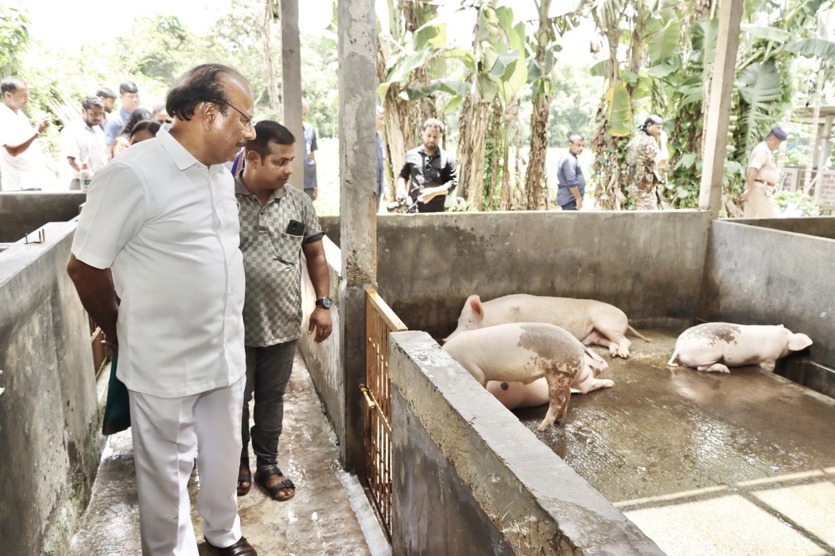 TripuraGovernor's tweet photo. Hon'ble Governor Shri Indra Sena Reddy Nallu  visited the Debnath Pig farm and enterprise of Rupam Debnath at Jubarajnagar  R.D. Block in North Tripura District. https://t.co/MypiPKNLU6