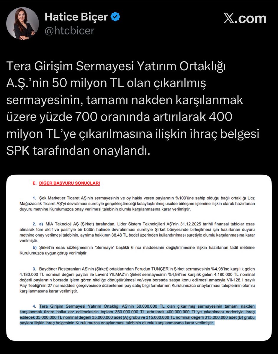 TtkTRW's tweet photo. #TERA'dan bahsetmişken, bu onay haberinin borsadaki TERA hissesine olası etkilerine bir bakalım: 

1. Kısa Vadeli Algı ve Fiyatlama 

Psikolojik:
SPK onayları borsa genelinde şirket büyümesi ve proje genişlemesi olarak algılandığı için genellikle pozitif/nötr bir etki yaratır. https://t.co/zGf8VPEaHY