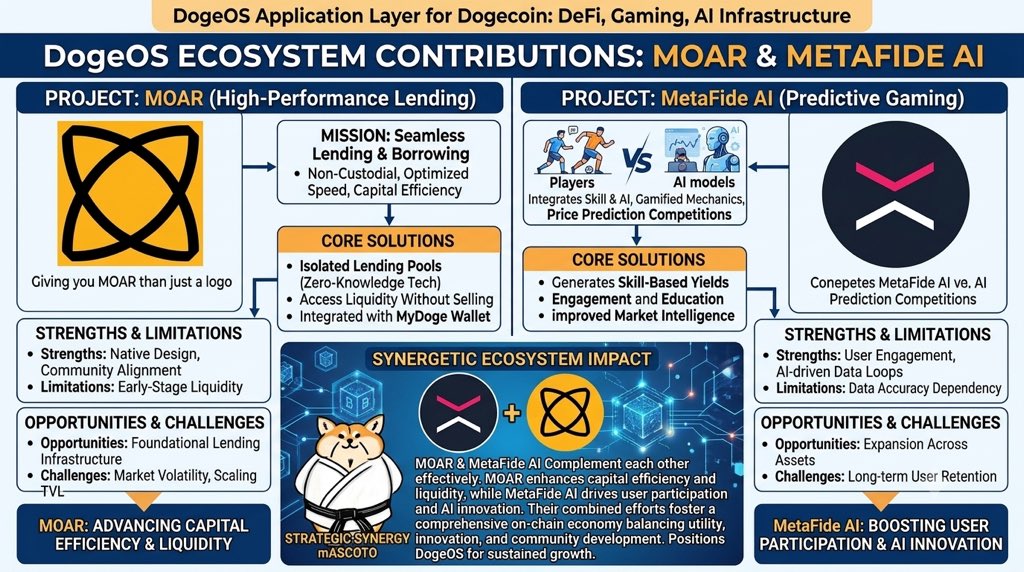 AmCharmy's tweet photo. MOAR and MetaFide AI Contributions to the DogeOS Ecosystem
@DogeOS serves as the application layer for Dogecoin, providing infrastructure for decentralized applications in DeFi, gaming, and artificial intelligence. Two key projects, @MOARhq and @metafide_ai https://t.co/VDRVAfSb6U