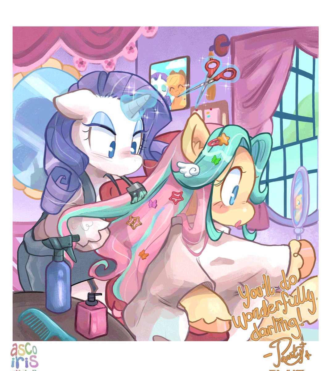 asscoiris's tweet photo. Rarity's too busy dyeing her friend's mane

#mylittlepony #mlp https://t.co/l7v4HIsLa1