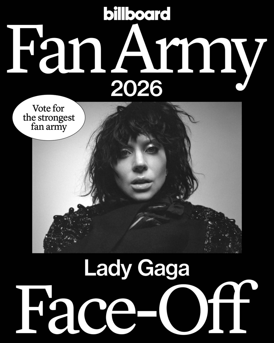 billboard's tweet photo. Calling all #LittleMonsters! ❤️‍🔥 Rally behind Lady Gaga and vote in Round 2 of #BBFanArmy2026.
Vote: https://t.co/o2ZOPvl7vM https://t.co/xbmh7a4rSC