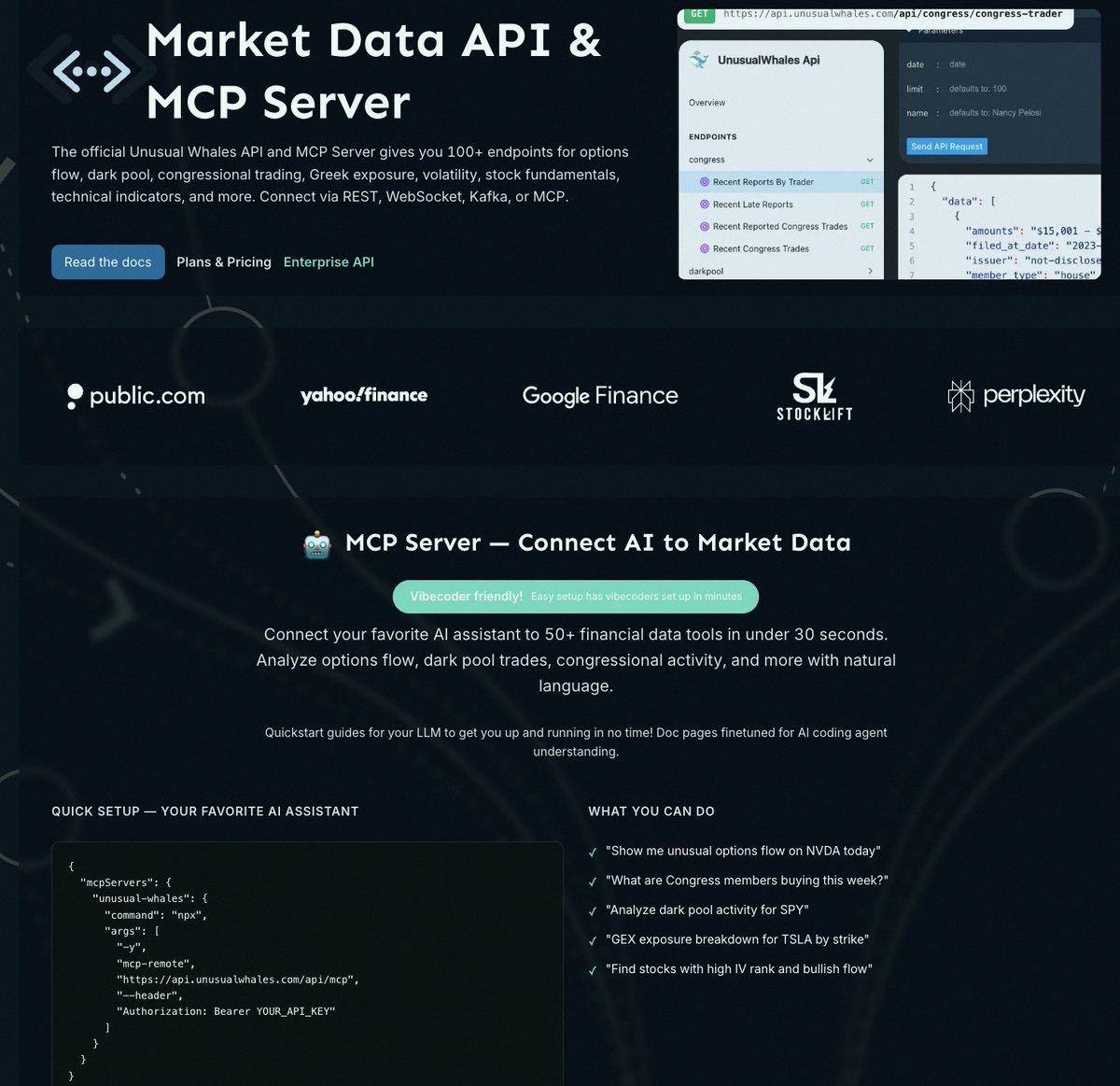 black_saku's tweet photo. We have launched the free trial of the Unusual Whales API.  

The Unusual Whales API gives full access to live options, equities, prediction market data, congress trades and much more.    

It is a must have for traders.

Check it out here: https://t.co/f1XhAVfpf5 https://t.co/gmIWLCpPeg