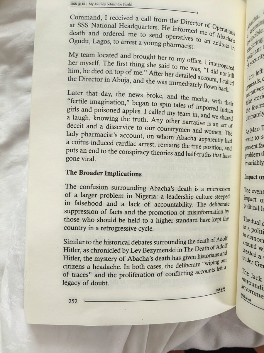 ChidiOdinkalu's tweet photo. Dennis Amachree's book on 40 yrs of @OfficialDSSNG has attracted a lot of attention because for his disclosure that the much-feared Gen. Sani Abacha died of "coitus-induced cardiac arrest." (His words on p. 252).

But arguably a bigger disclosure is a validation of the that in order to capture power in #NigeriaDecides2015, @OfficialAPCNg imported "Fulani militias.... from across the Sahel, specifically from Mali, Sierra Leone, & Senegal to tip the scales" in their favour. As he rightly points out, the implications are staggering.